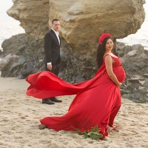 Red Satin Lace Maternity Photoshoot dress one sz